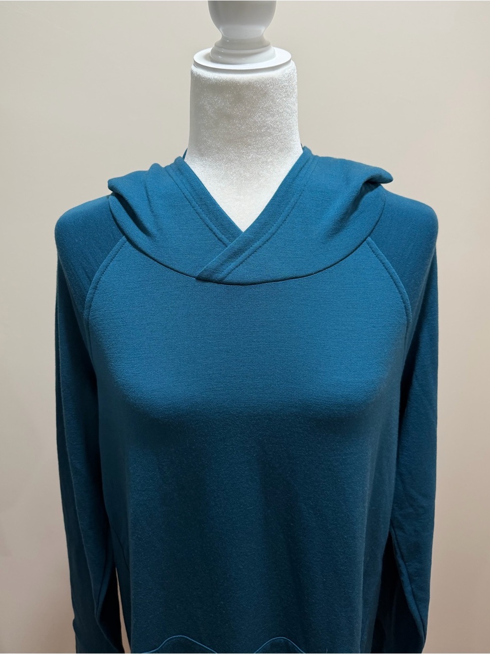 Wool& Teal Merino Wool Blend Long Sleeve Everett Hoodie Tunic Top Sz. L - Picture 2 of 5